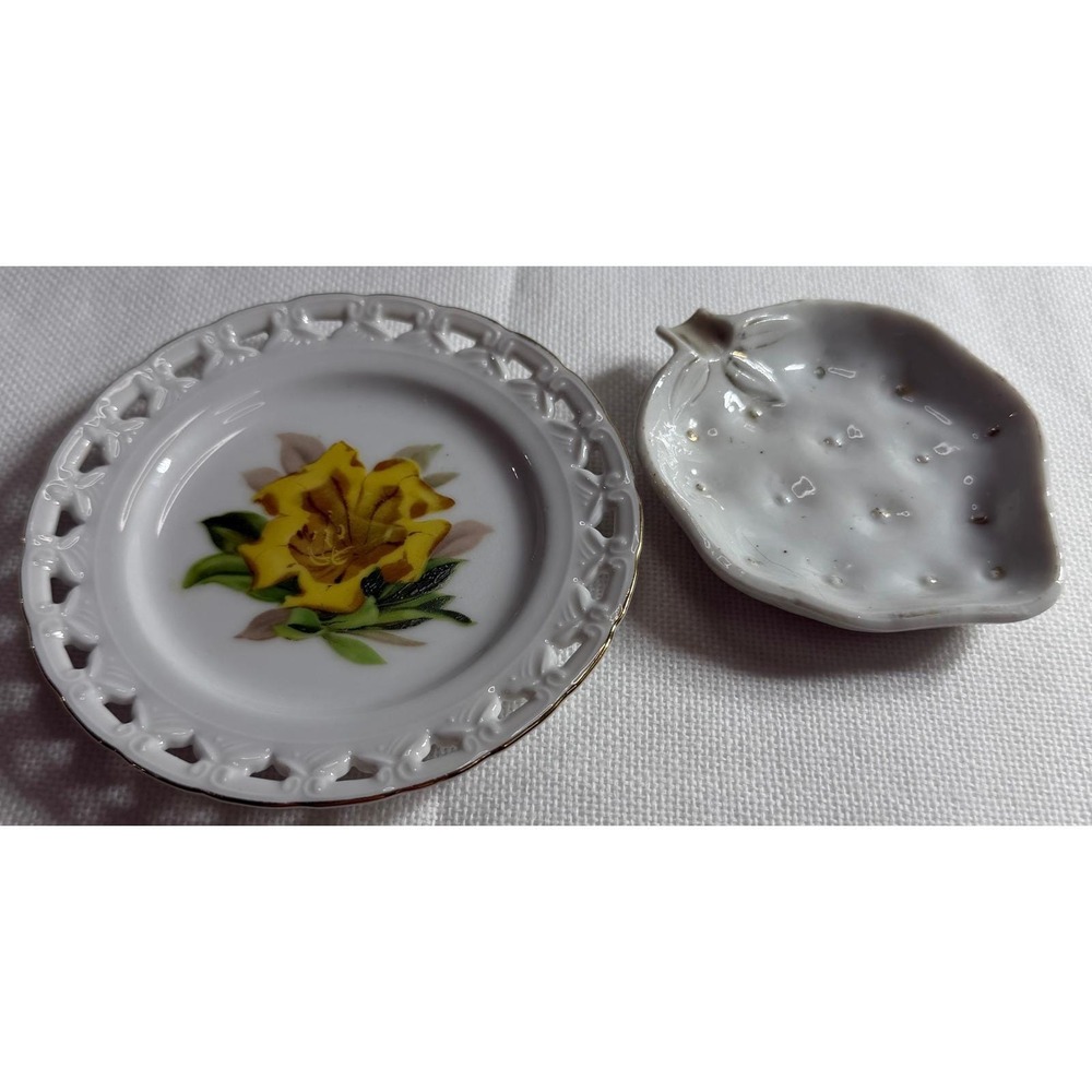 Rossetti Occupied Japan Cup of Gold Reticulated Plate & Strawberry Trinket Dish